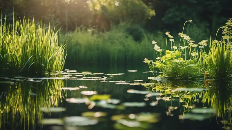 Healthy Pond Ecosystem with Balanced Vegetation